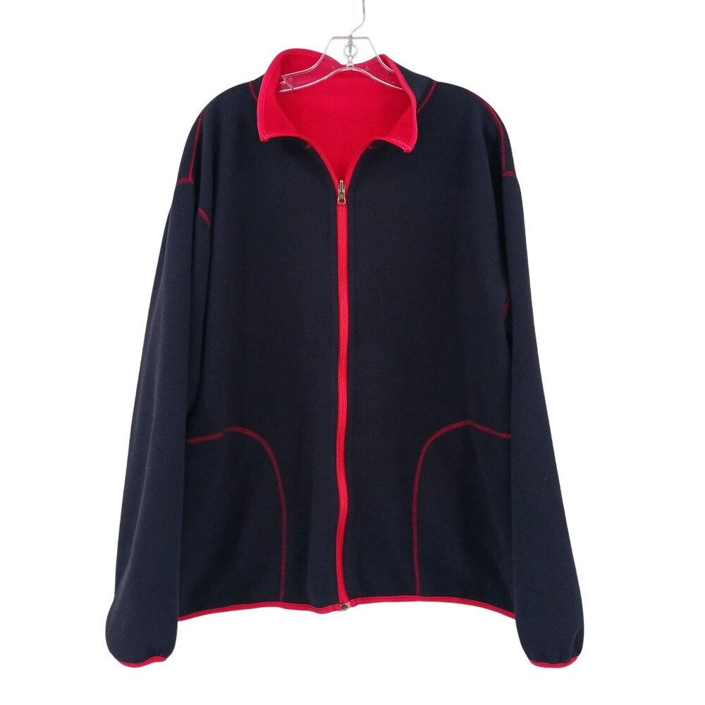 Lands End Reversible Fleece Jacket XL Blue Red Full Zip Lightweight Pockets